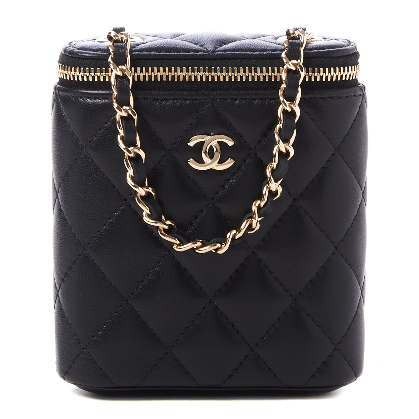 Chanel Lambskin Quilted Small Vertical Coco Beauty Vanity Case With Chain Black 1 of 10