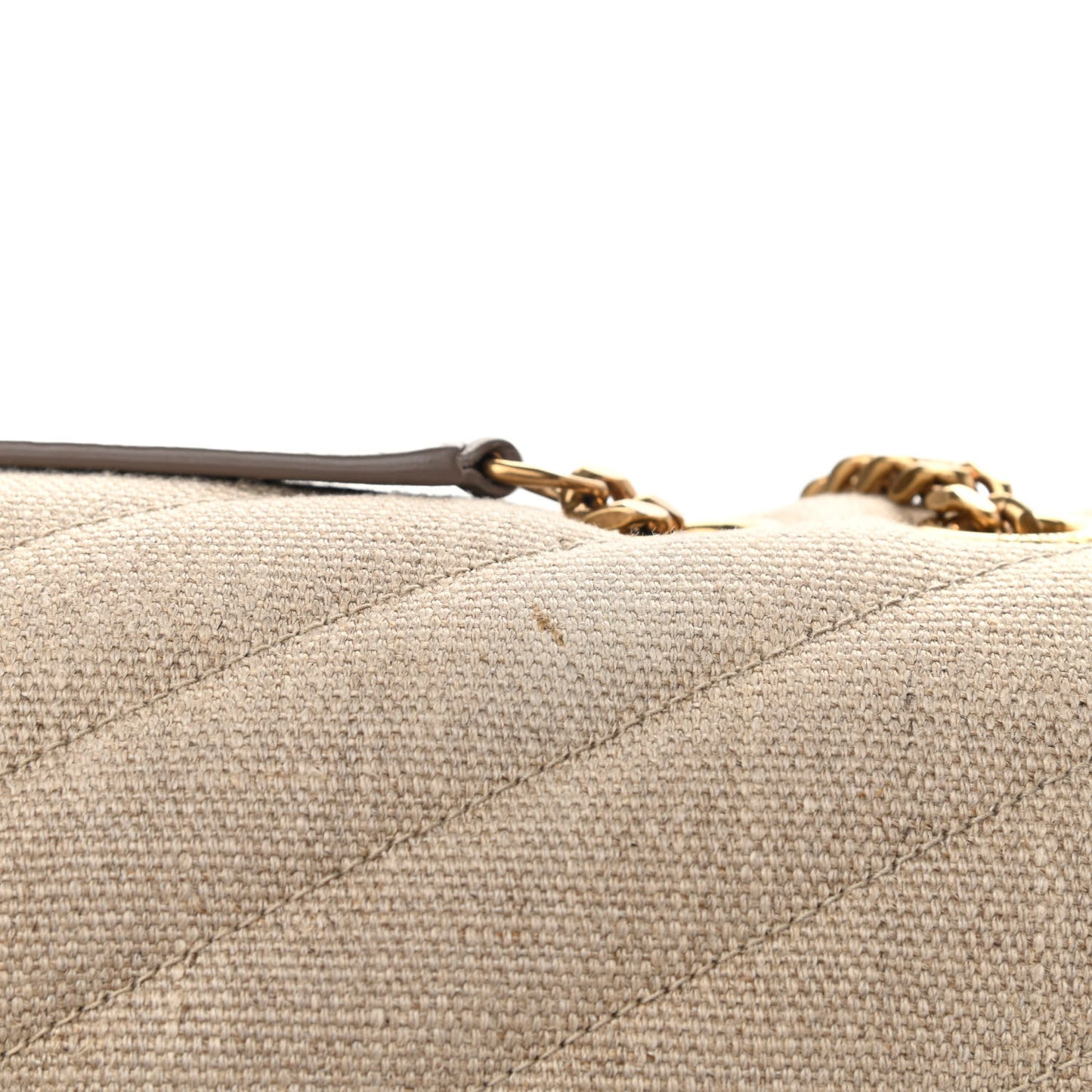 Linen Y Quilted Monogram Medium Loulou Chain Satchel Natural
