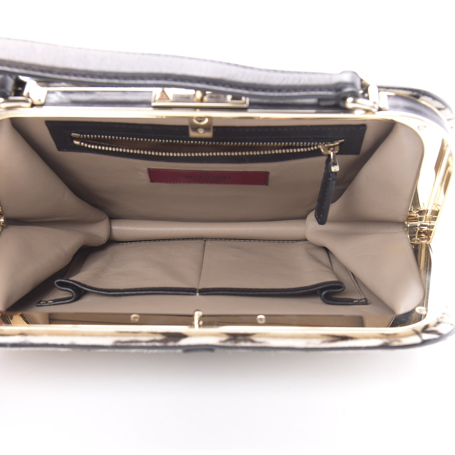 Valentino Garavani Pony Hair Zebra Rockstud Frame Bag Black Ivory 5 of 13