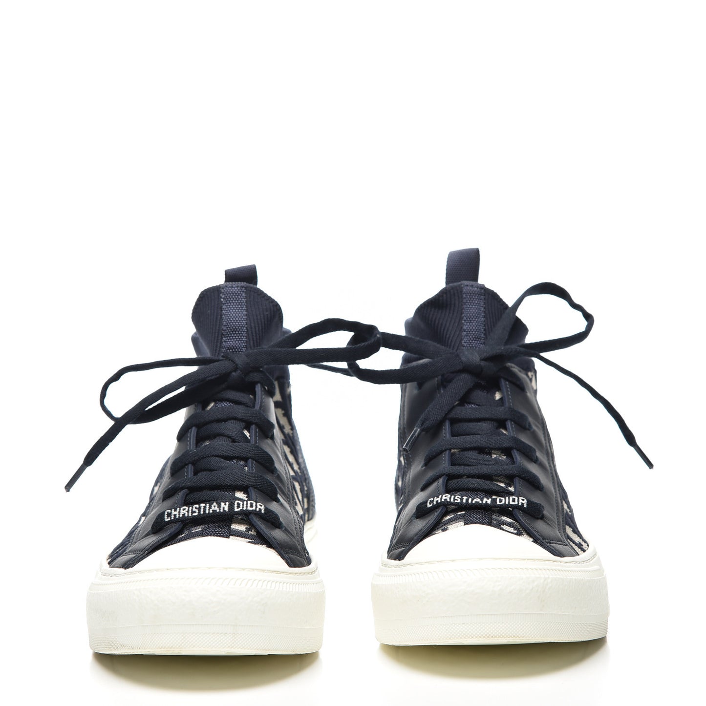 Technical Knit Calfskin Oblique Womens Walk'n Dior Mid Top Sneakers 37.5 Deep Blue