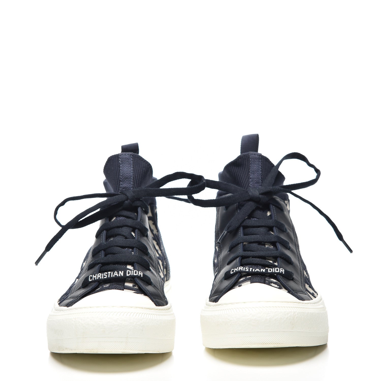Christian Dior Technical Knit Calfskin Oblique Womens Walk'n Dior Mid Top Sneakers 37.5 Deep Blue 3 of 9