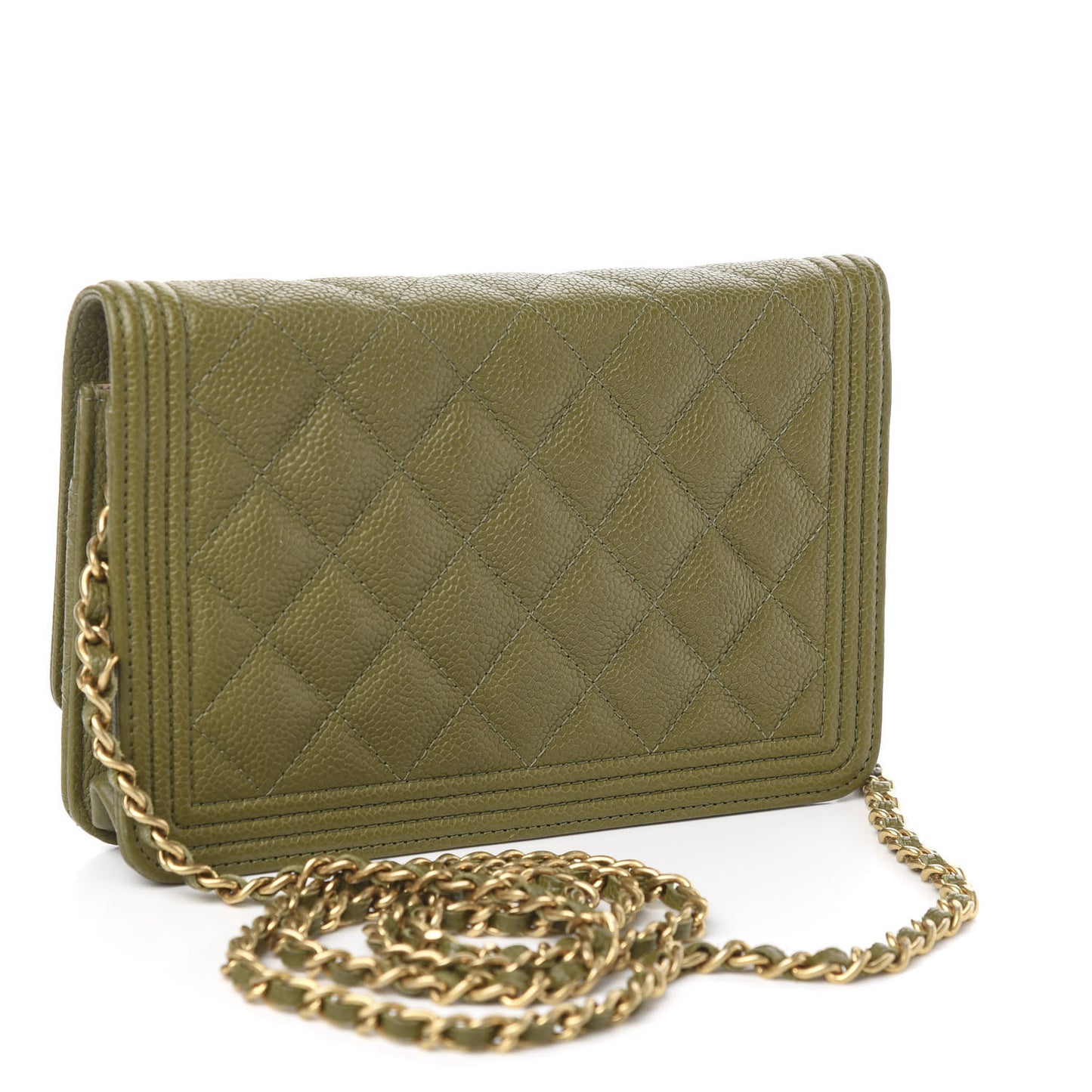 Caviar Quilted Boy Wallet On Chain WOC Khaki