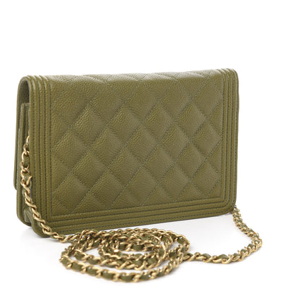 Chanel Caviar Quilted Boy Wallet On Chain WOC Khaki 3 of 11