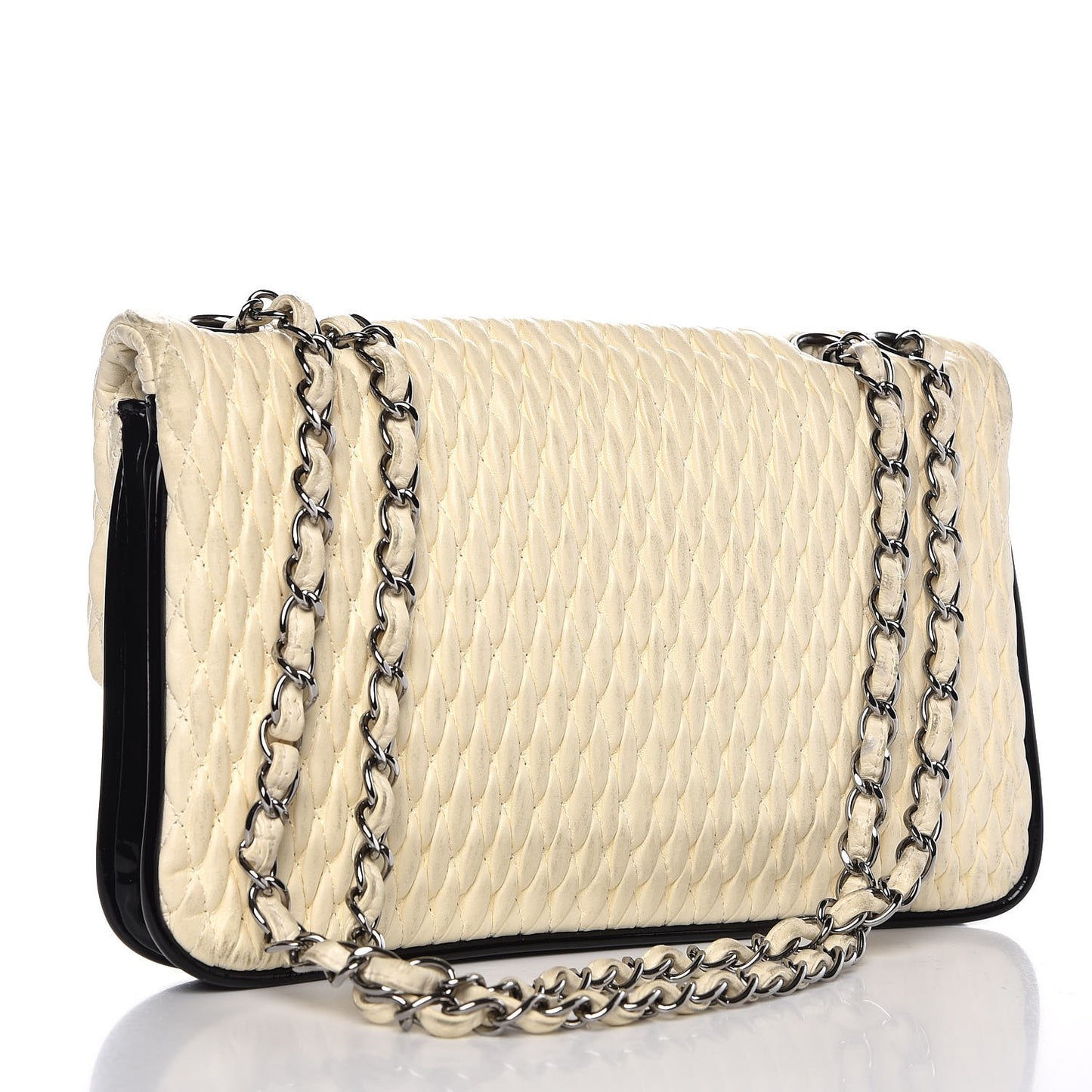 Vinyl Lambskin Quilted Shoulder Flap Beige Black