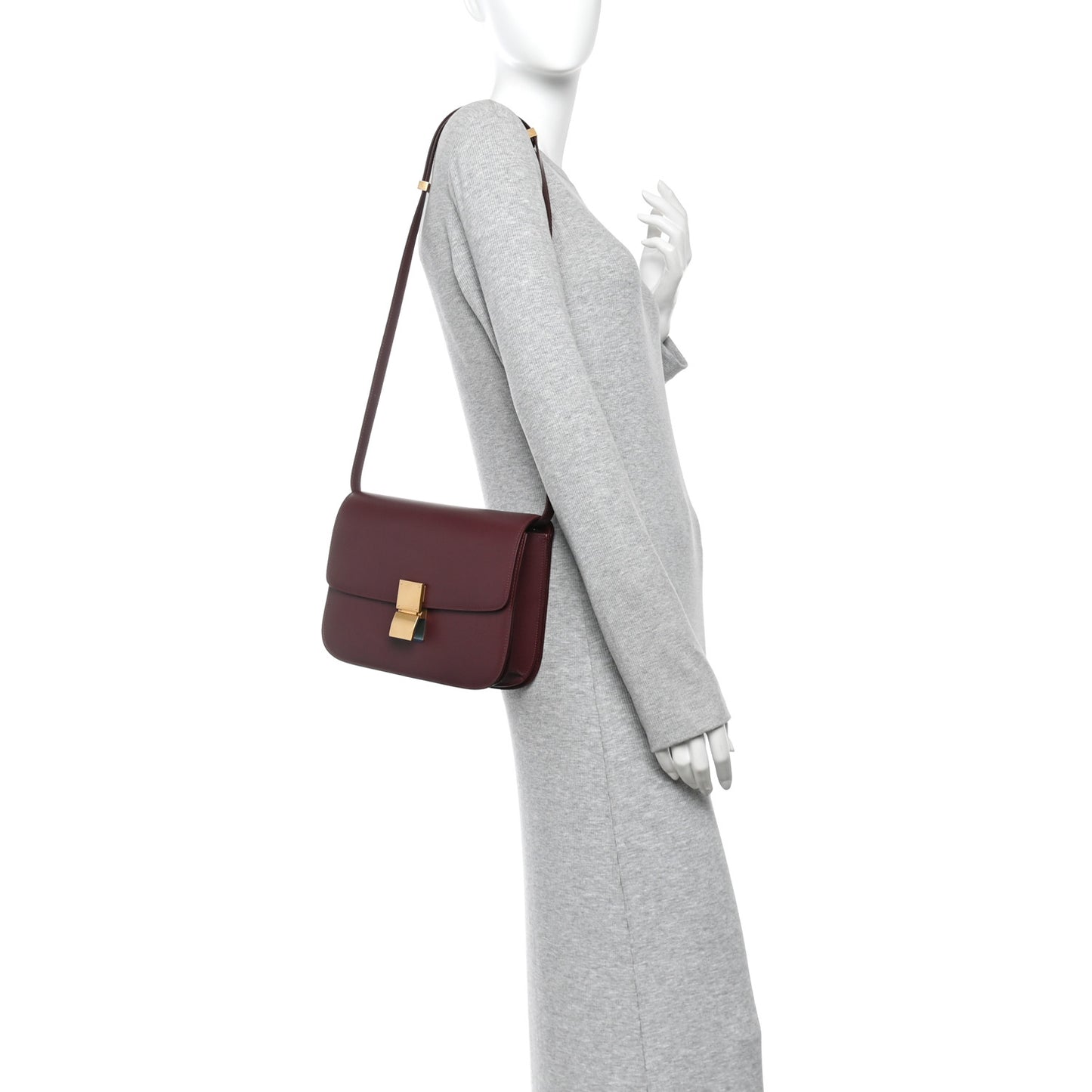 Box Calfskin Medium Classic Box Flap Bag Burgundy