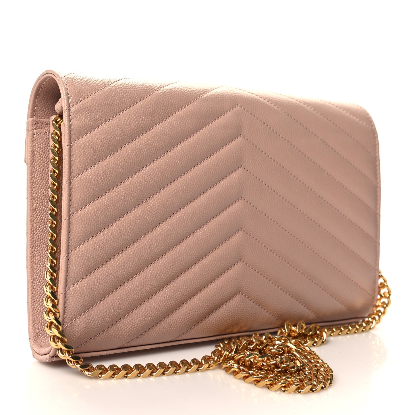 Grain De Poudre Matelasse Chevron Monogram Chain Wallet Pale Pink