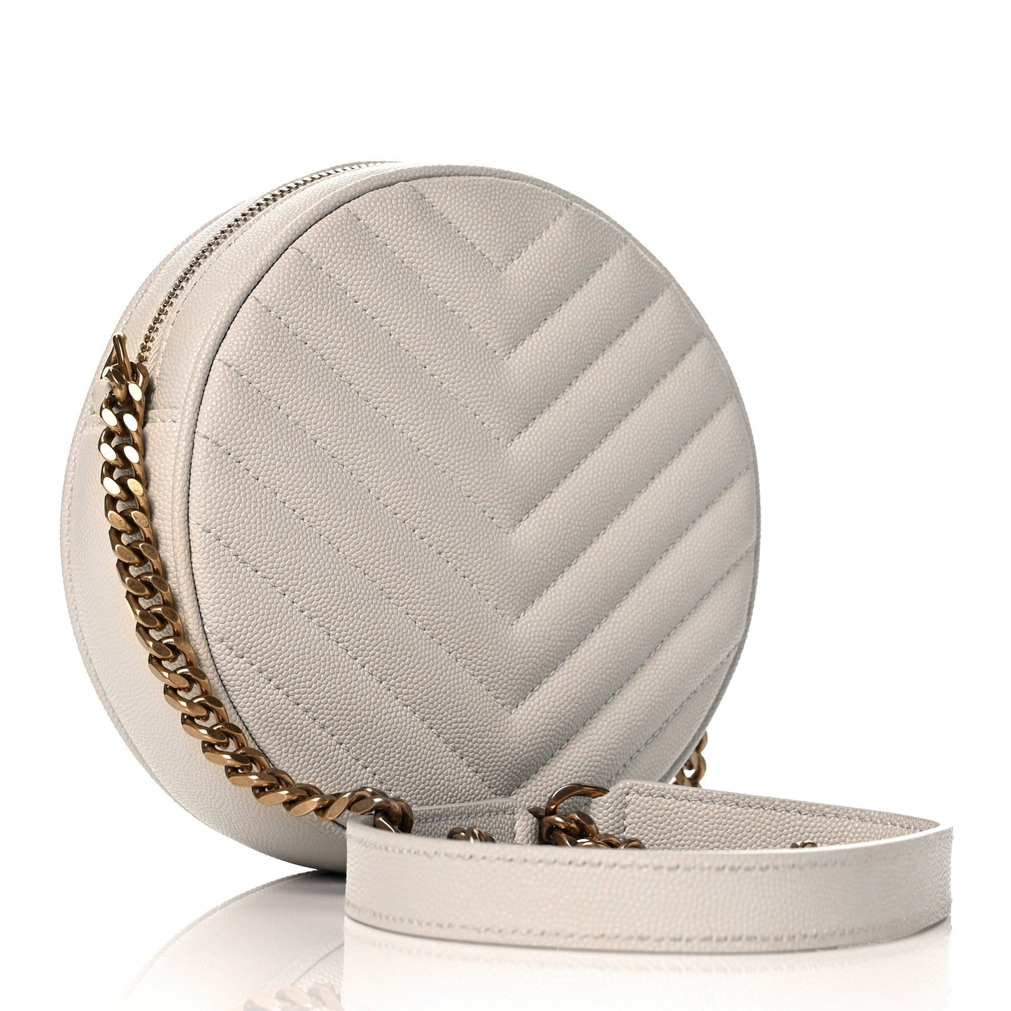 Grain De Poudre Matelasse Chevron Quilted Round Vinyle Camera Bag Blanc Vintage