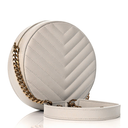 Saint Laurent Grain De Poudre Matelasse Chevron Quilted Round Vinyle Camera Bag Blanc Vintage 3 of 9