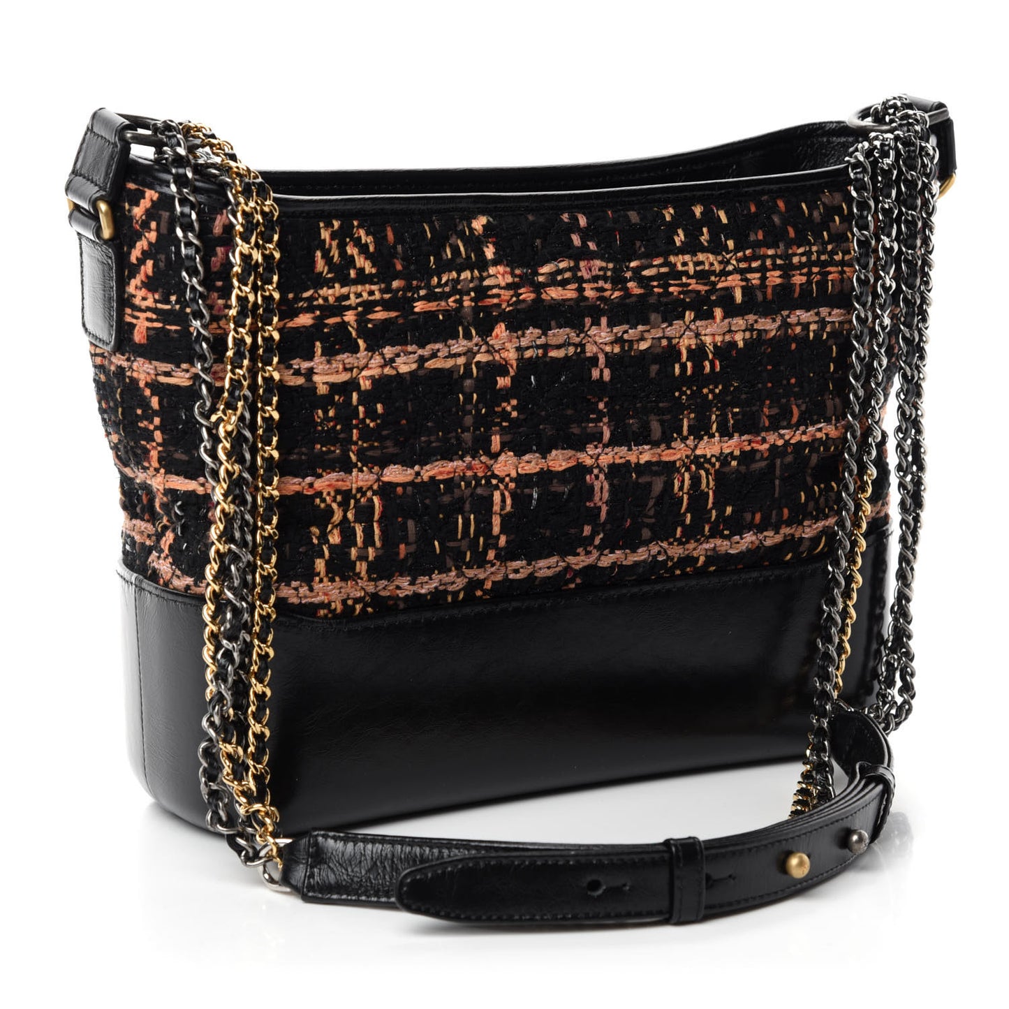 Tweed Calfskin Medium Gabrielle Hobo Black Brown