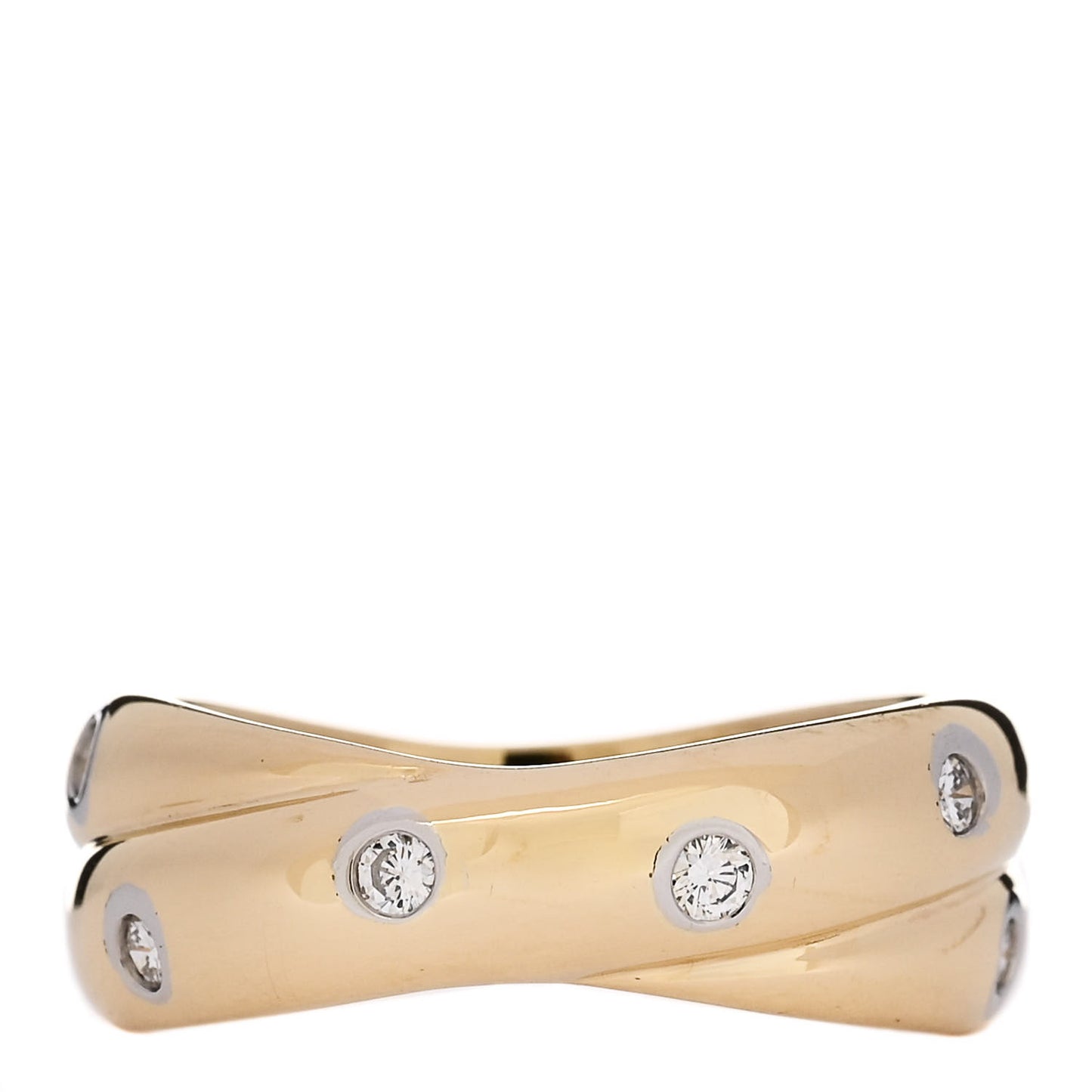 18K Yellow Gold Platinum Diamond Etoile Twist Band Ring 52 6