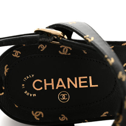 Chanel Printed Lambskin Patent Calfskin Cap Toe CC Slingbacks 36.5 Black Gold 8 of 10
