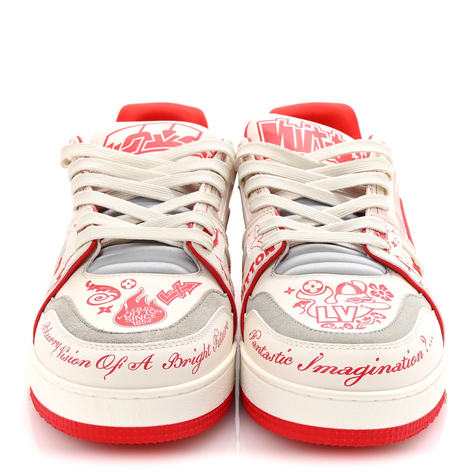 Louis Vuitton Calfskin Graffiti Mens LV Trainer Sneakers 8 Rouge 2 of 9