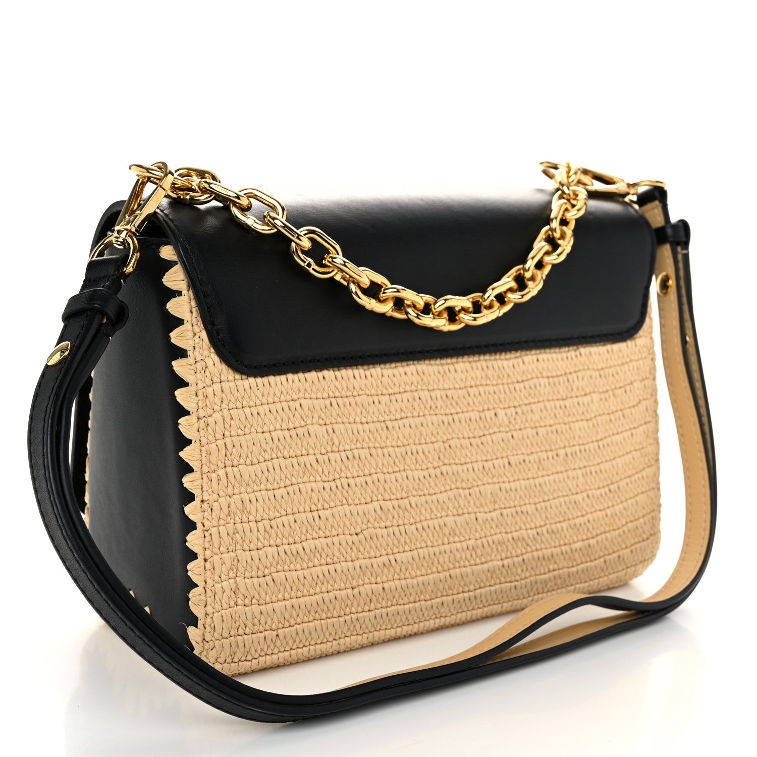 Louis Vuitton Calfskin Raffia Twist Shoulder Bag MM Black 3 of 9