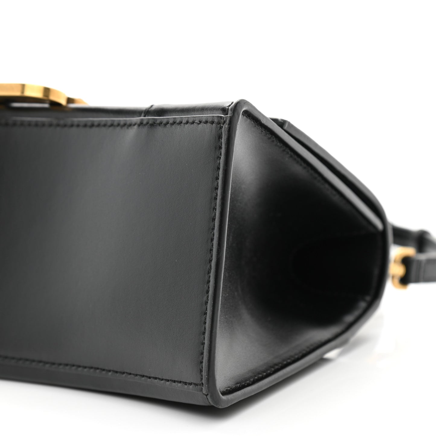 Shiny Box Calfskin Small Hourglass Top Handle Bag Black