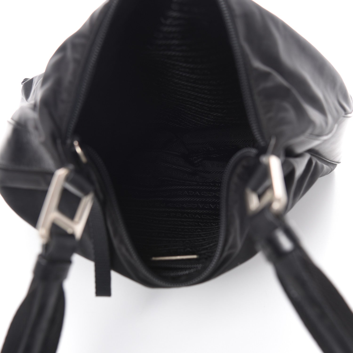 Prada Tessuto Nylon Calfskin Hobo Black 6 of 9