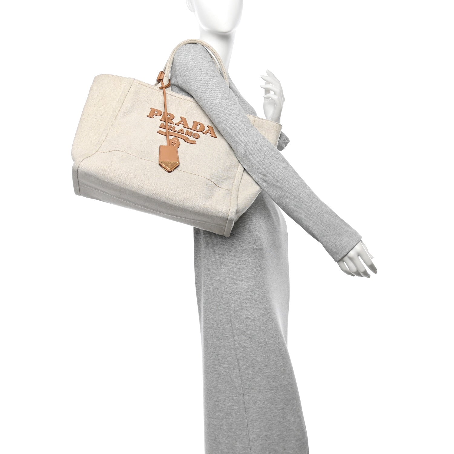 Prada Linen Vitello Large Logo Tote Natural 2 of 10