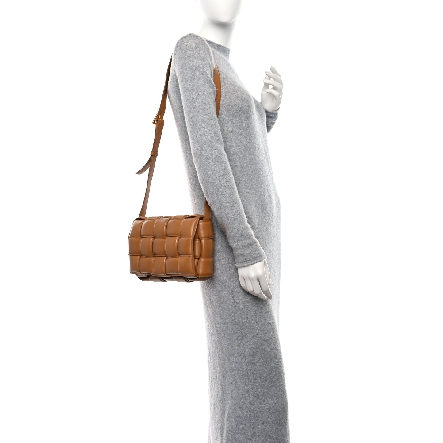 Nappa Maxi Intreccio Padded Cassette Crossbody Bag Caramel