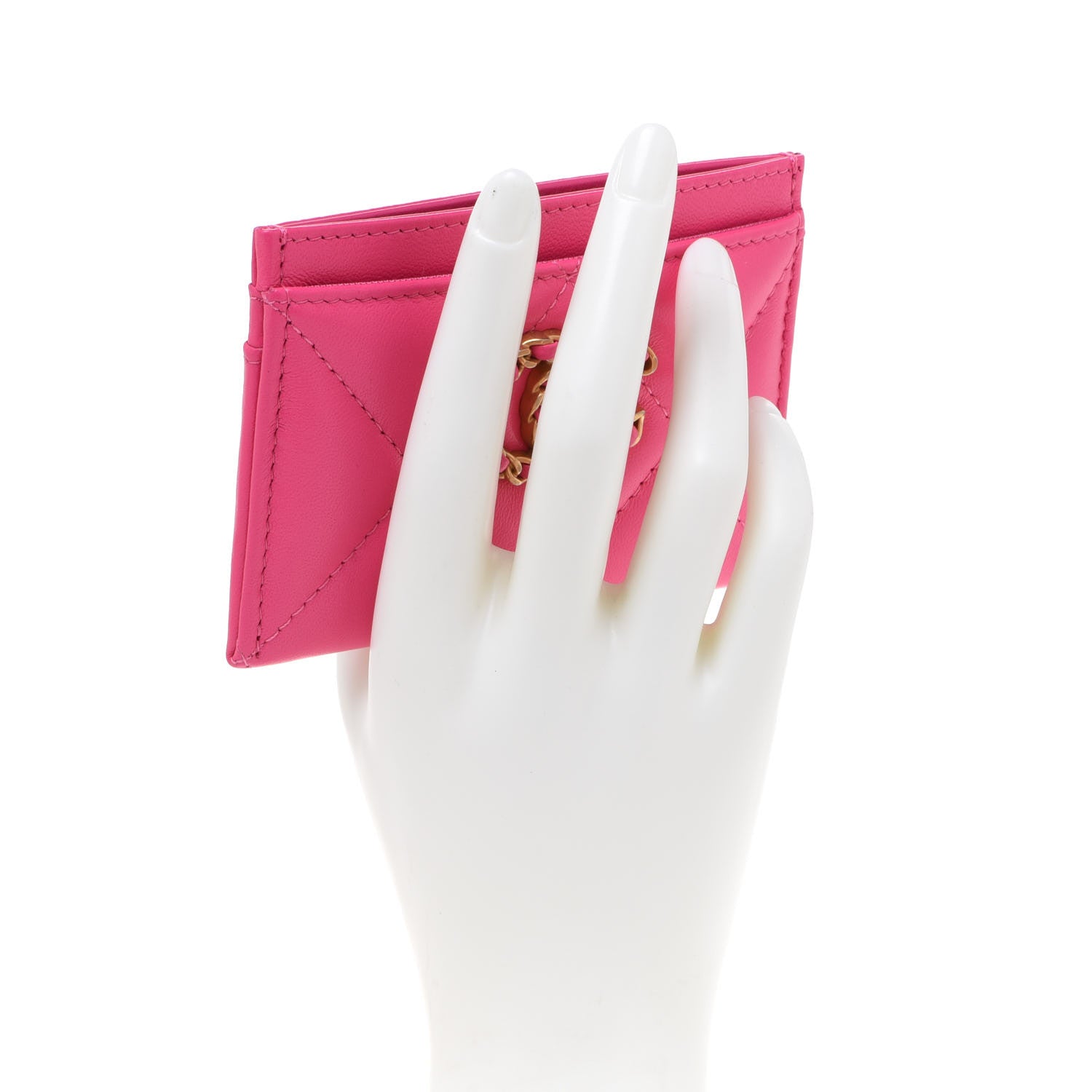 Chanel Lambskin Quilted Chanel 19 Card Holder Dark Pink 2 of 9