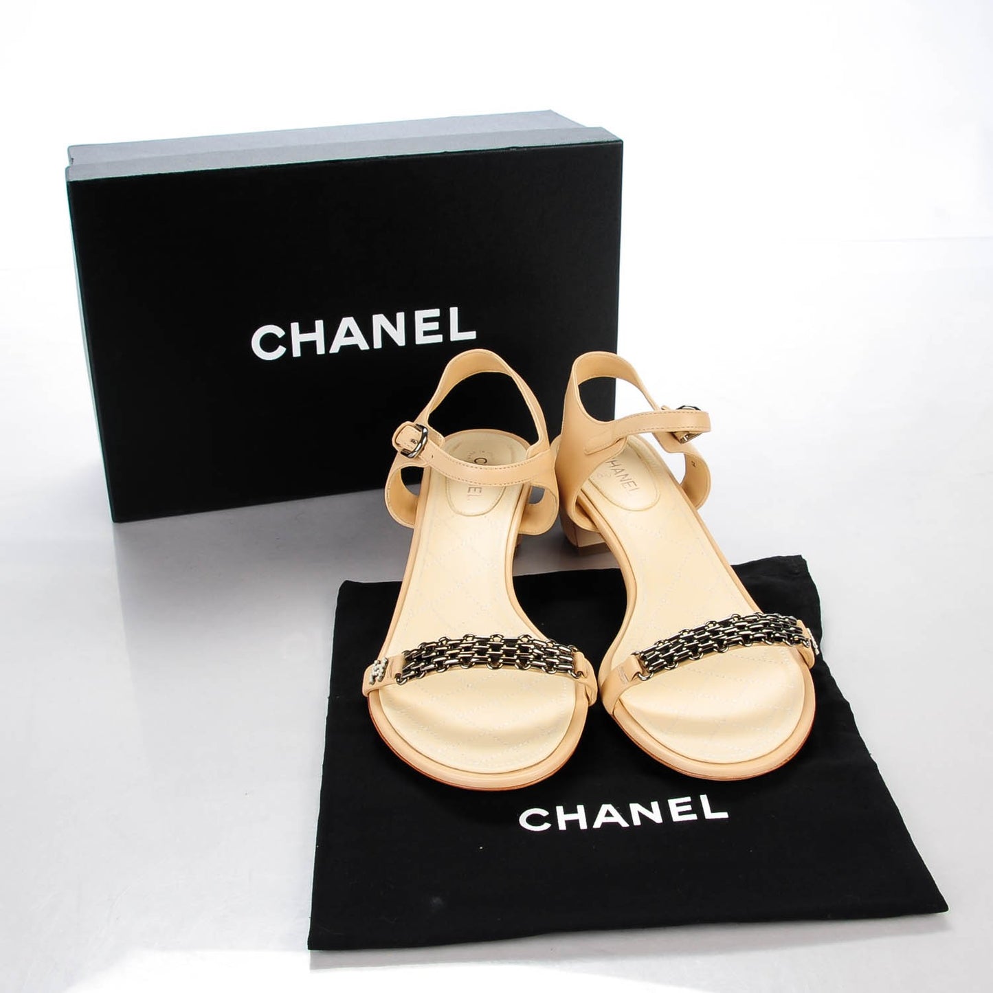 Lambskin Quilted Reissue Chain Pearl CC Sandals 40 Beige