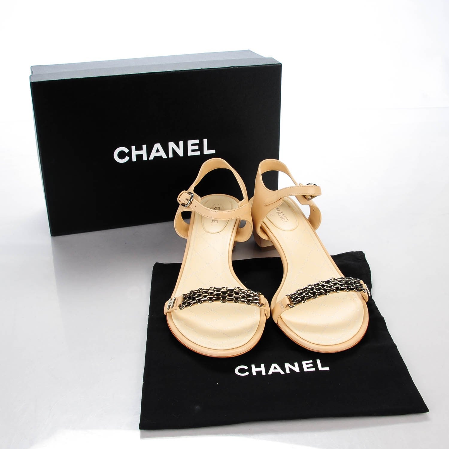 Chanel Lambskin Quilted Reissue Chain Pearl CC Sandals 40 Beige 9 of 9