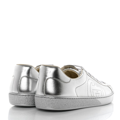 Gucci Metallic Nappa Interlocking G Perforated Mens Ace Sneakers 9 Silver 4 of 9