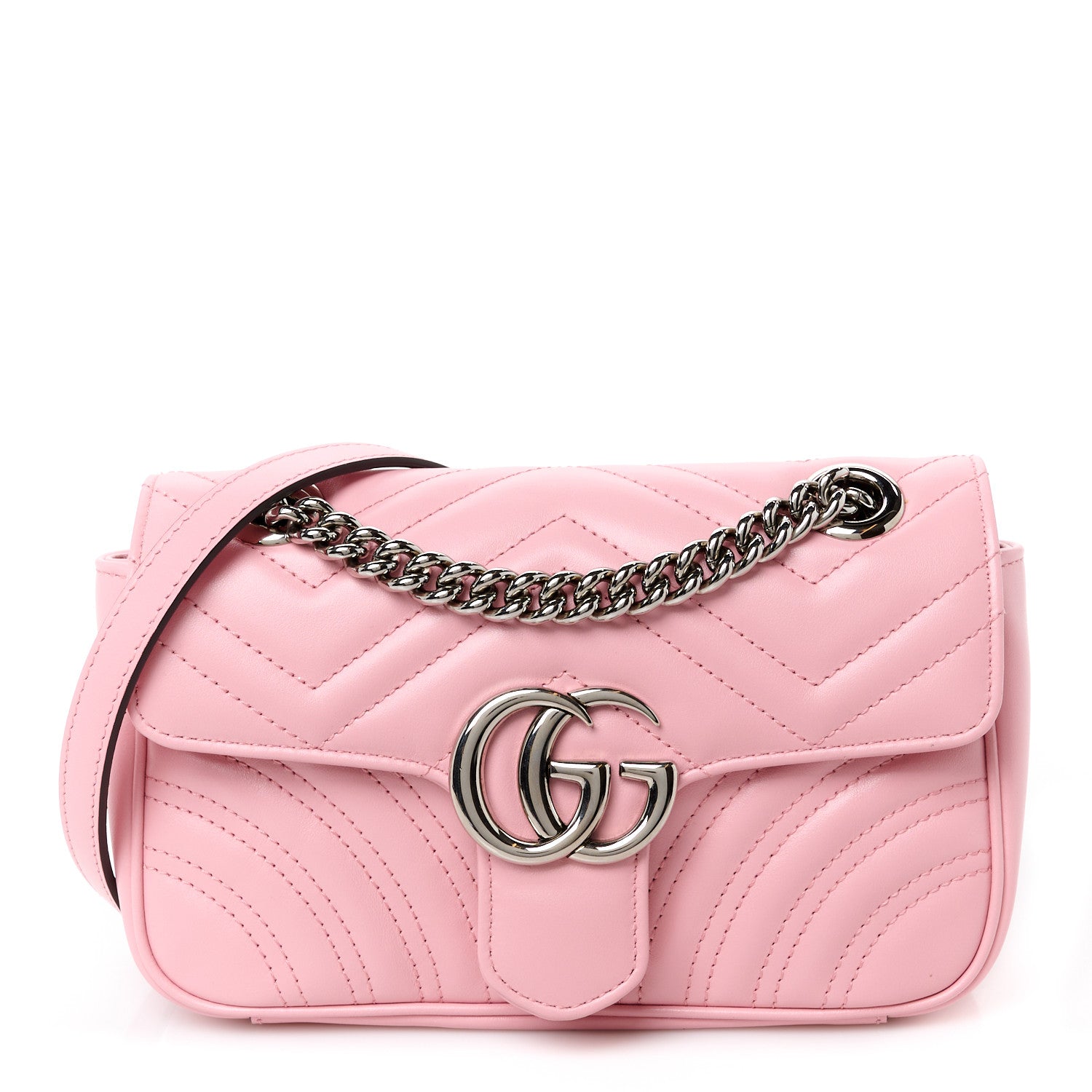 Gucci Calfskin Matelasse Mini GG Marmont Shoulder Bag Perfect Pink 1 of 11