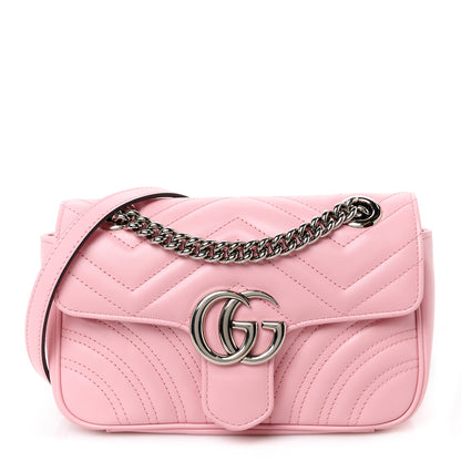 Gucci Calfskin Matelasse Mini GG Marmont Shoulder Bag Perfect Pink 1 of 11