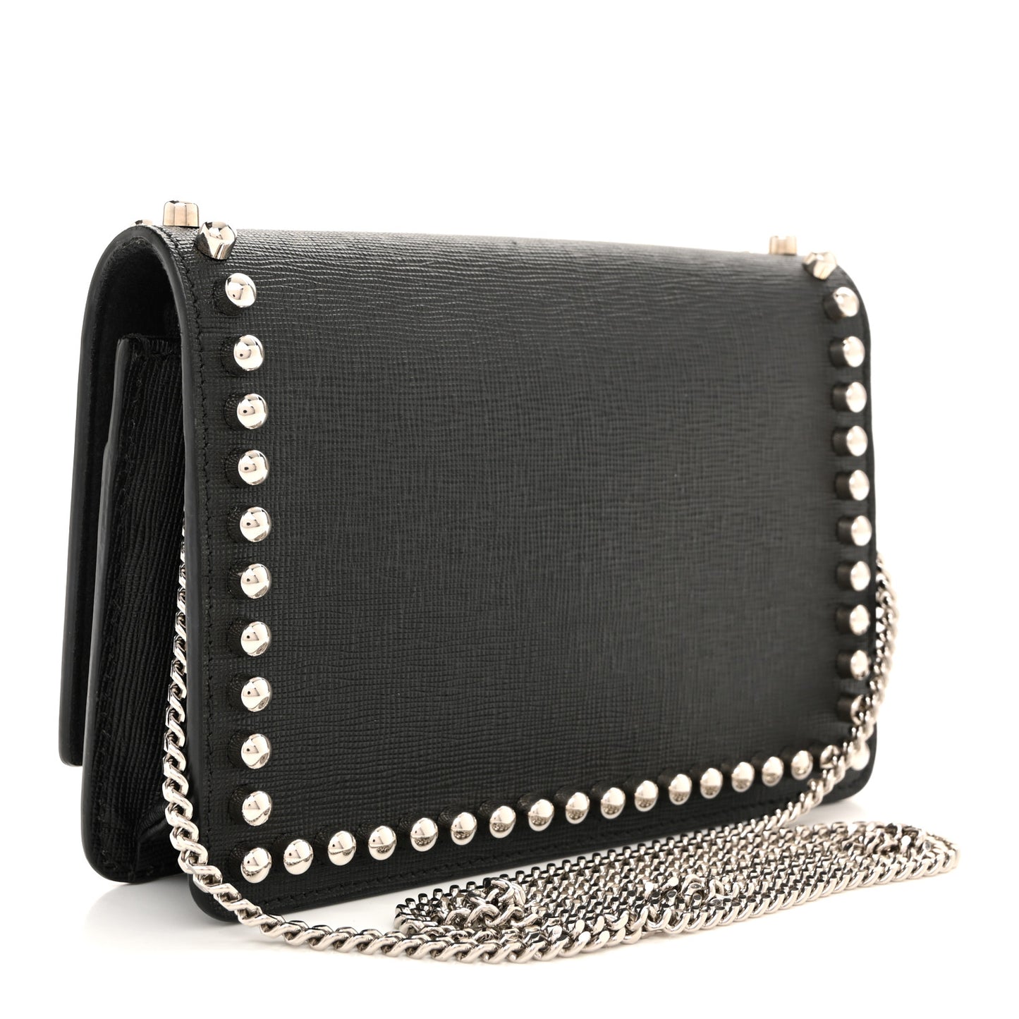Vitello Elite Mink Fur Studded Karlito Tube Wallet on Chain Black