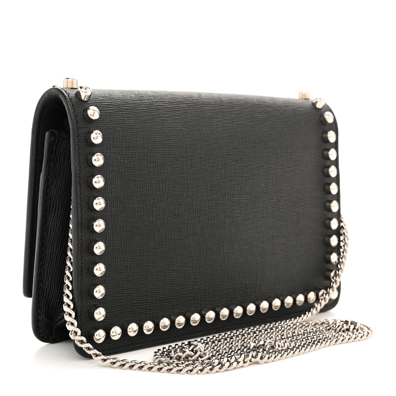 Fendi Vitello Elite Mink Fur Studded Karlito Tube Wallet on Chain Black 2 of 10