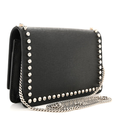 Fendi Vitello Elite Mink Fur Studded Karlito Tube Wallet on Chain Black 2 of 10