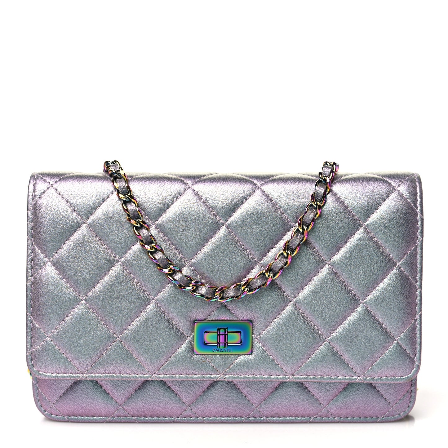 Iridescent Lambskin Quilted Reissue Wallet On Chain WOC Light Purple
