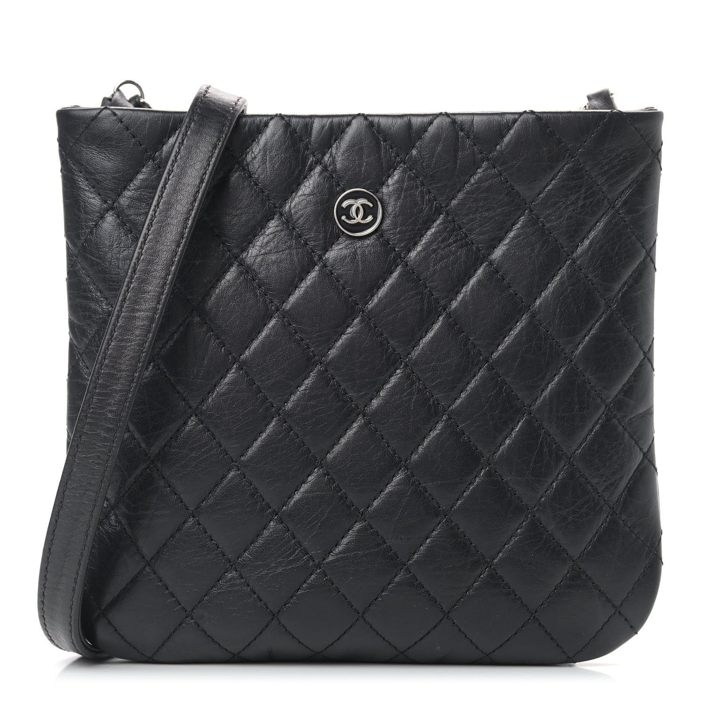 Aged Calfskin Quilted Crossbody Bag Black