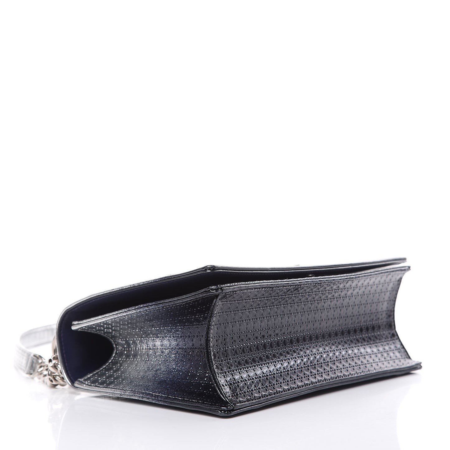 Metallic Patent Micro-Cannage Gradient Medium Diorama Flap Bag Silver Blue