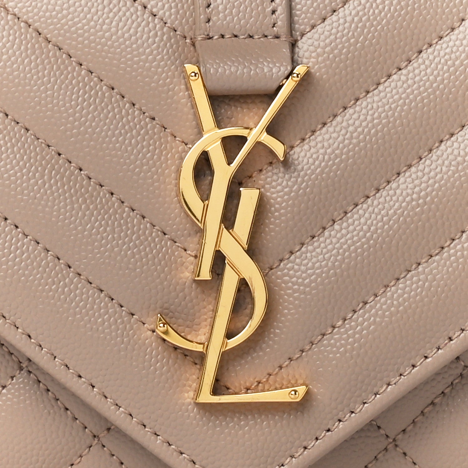 Saint Laurent Grain De Poudre Textured Mixed Matelasse Triquilt Small Monogram Satchel Dark Beige 9 of 13