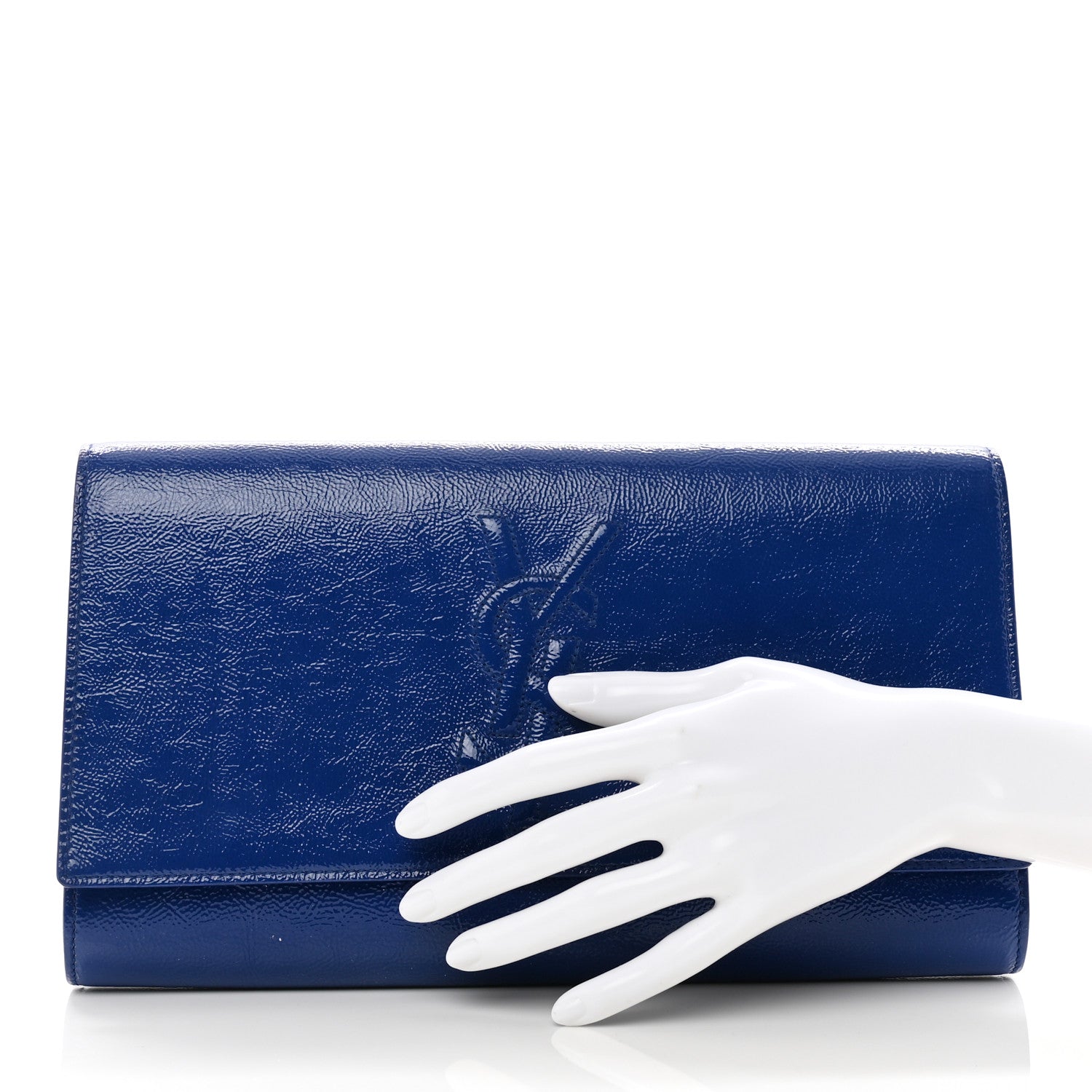 Saint Laurent Textured Patent Monogram Large Belle De Jour Clutch Royal Blue 2 of 9
