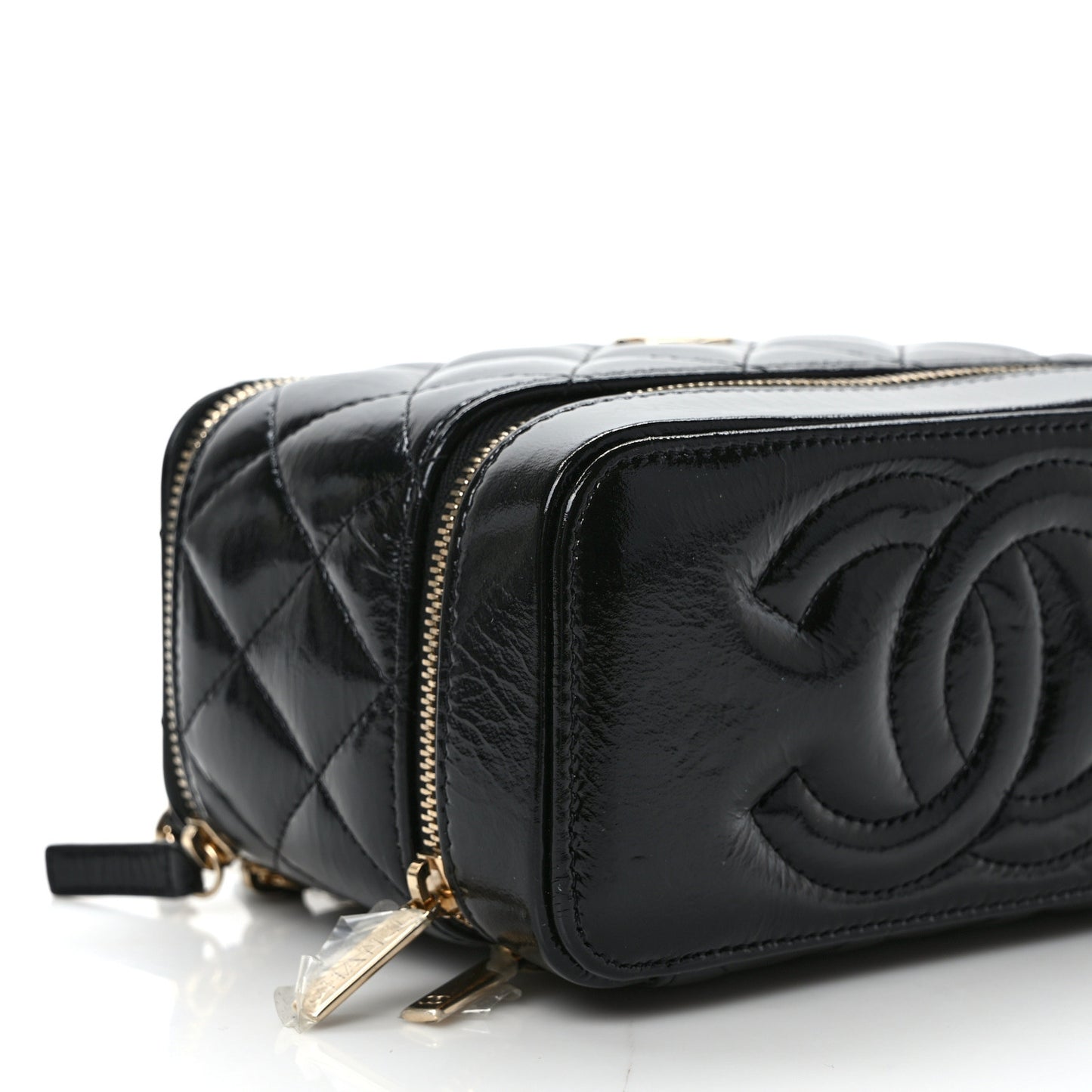 Shiny Lambskin Quilted Small Vanity Case With Chain Black