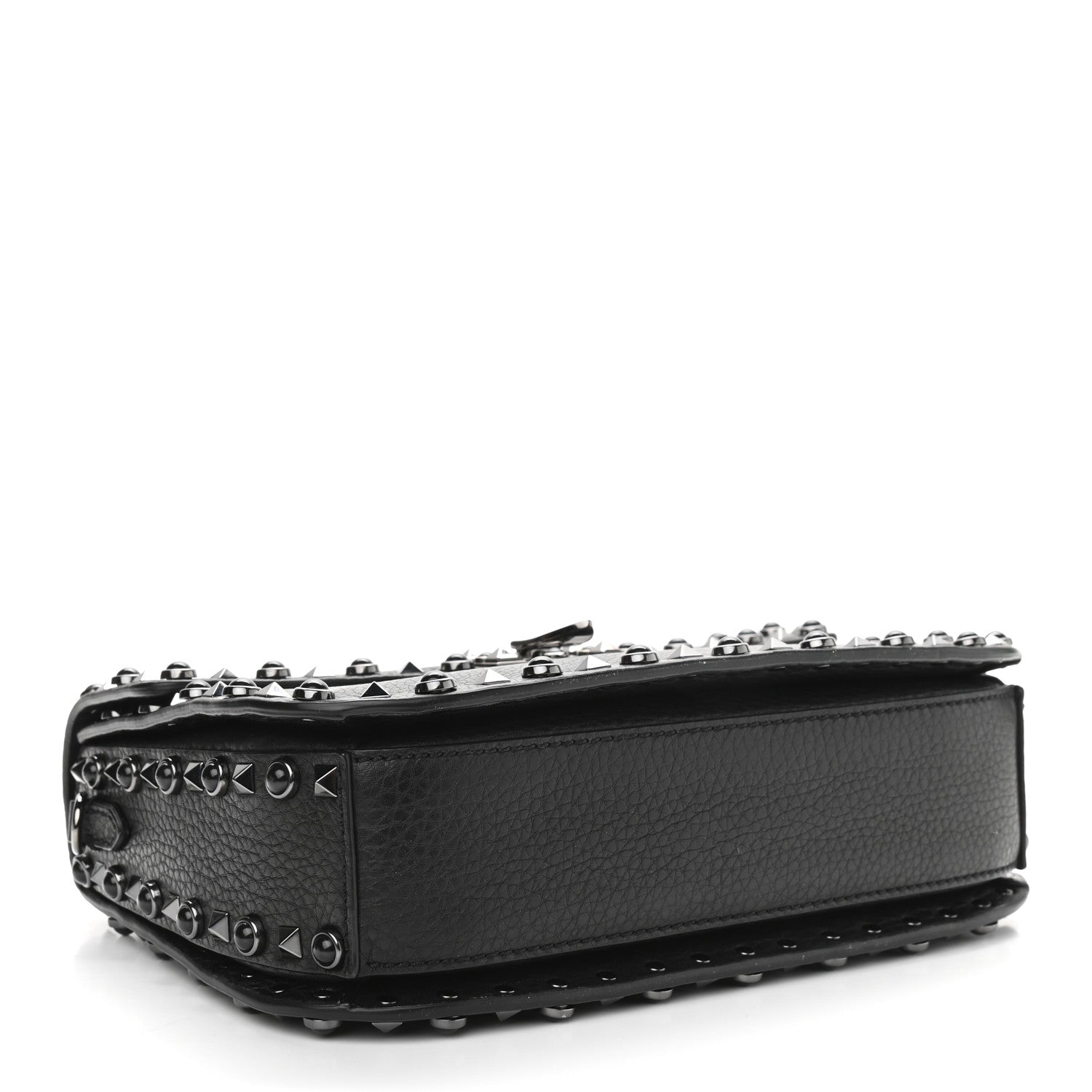 Valentino Garavani Pebbled Calfskin Onyx Medium Rockstud Rolling Flap Saddle Bag Black 4 of 11