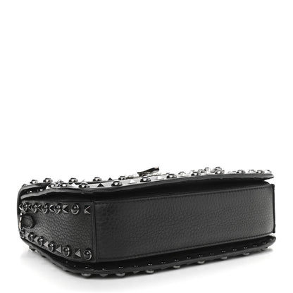 Valentino Garavani Pebbled Calfskin Onyx Medium Rockstud Rolling Flap Saddle Bag Black 4 of 11