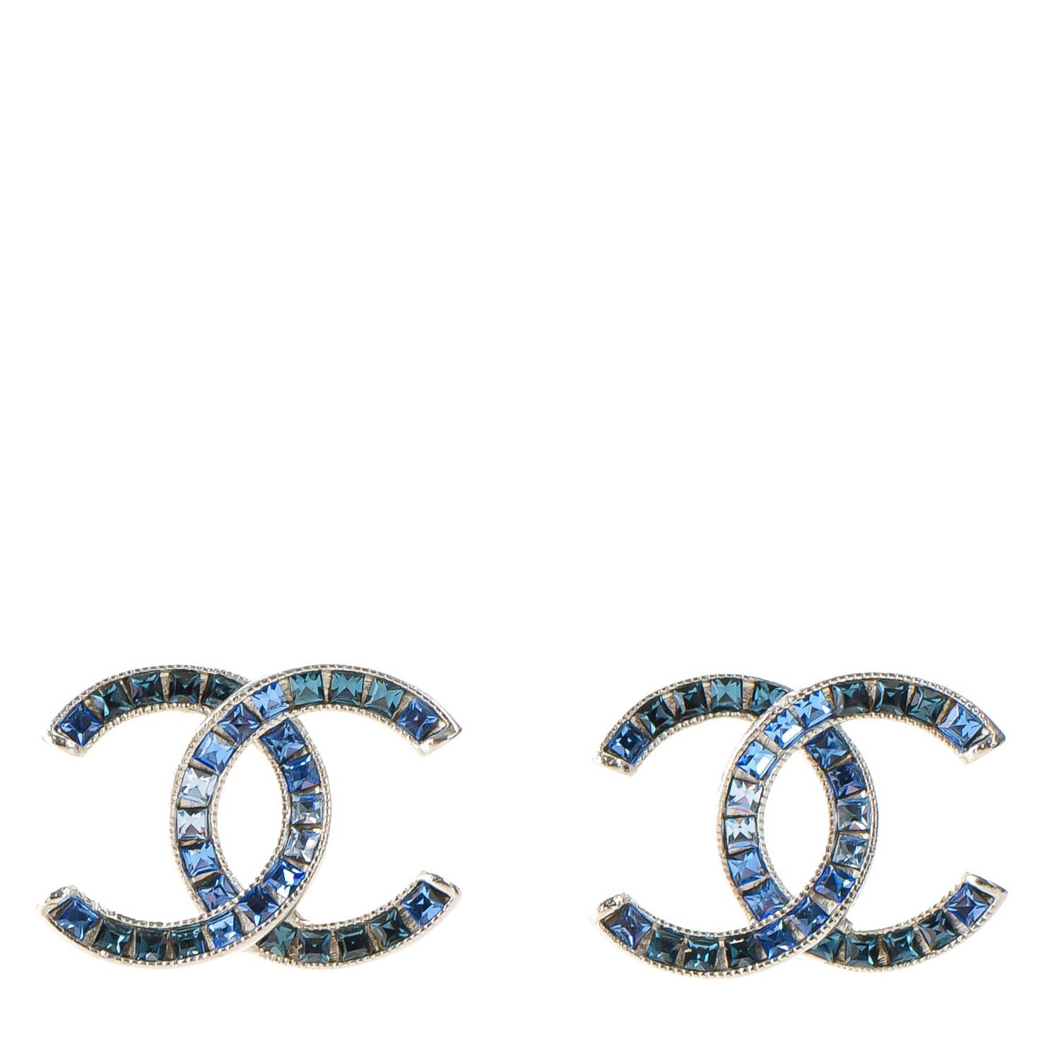 Chanel Crystal Baguette CC Earrings Blue 1 of 4