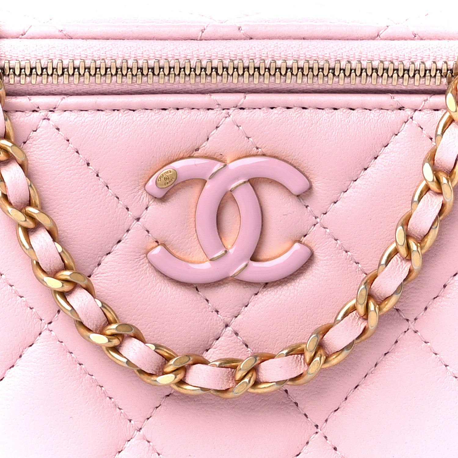 Chanel Lambskin Enamel Quilted Small Vanity Case With Chain Pink 8 of 12