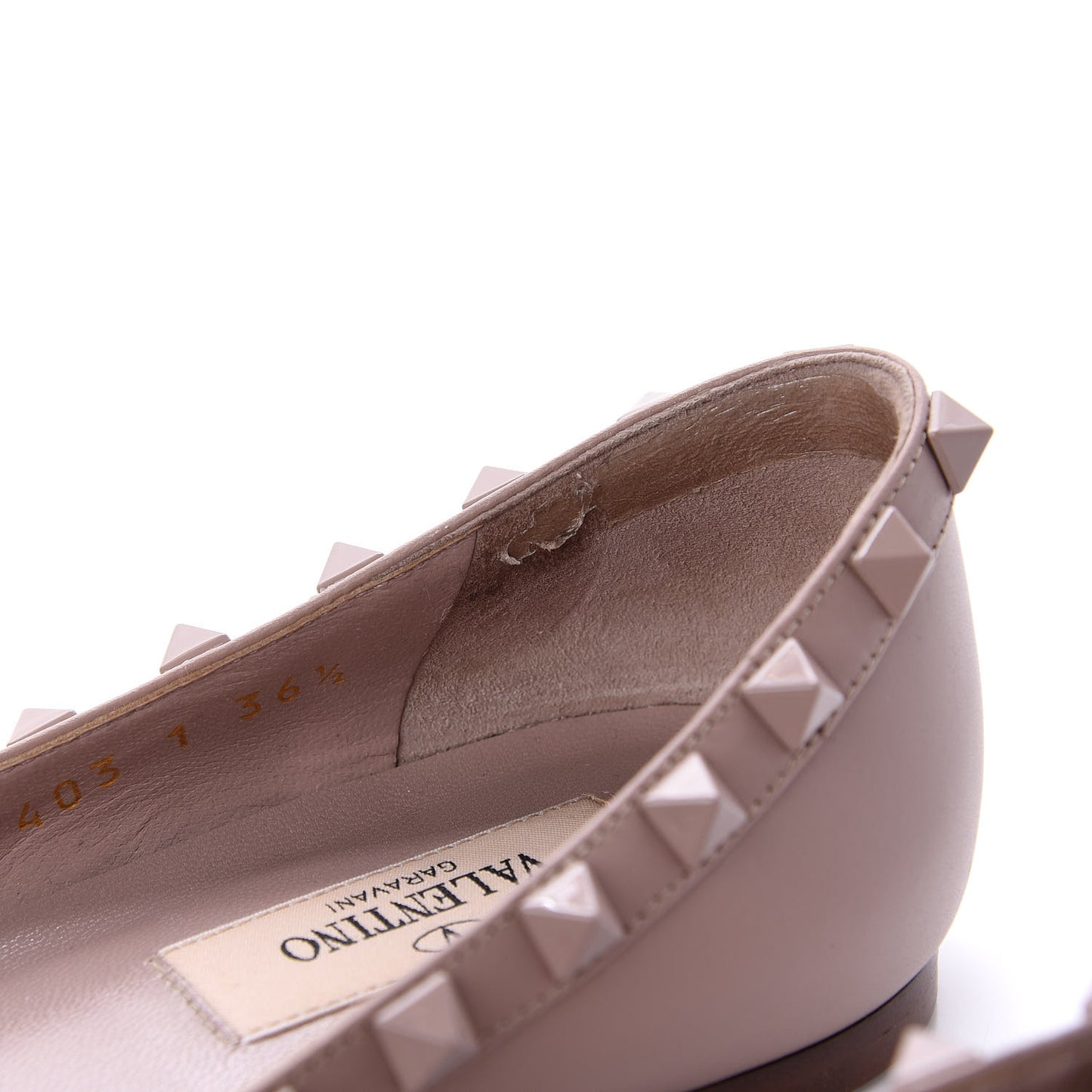 Calfskin Lacquered Monochrome Rockstud Ballerina Flats 36.5 Poudre