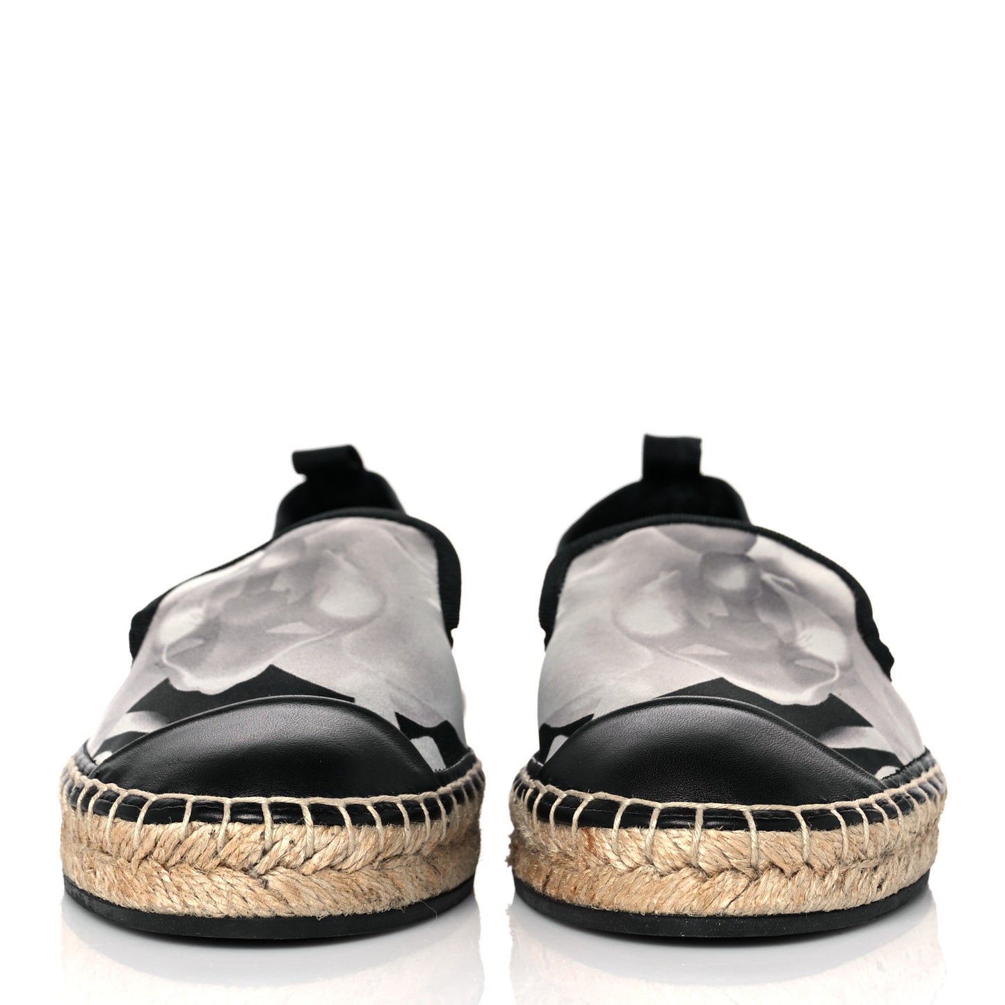 Satin Floral Print Espadrille 37 Black