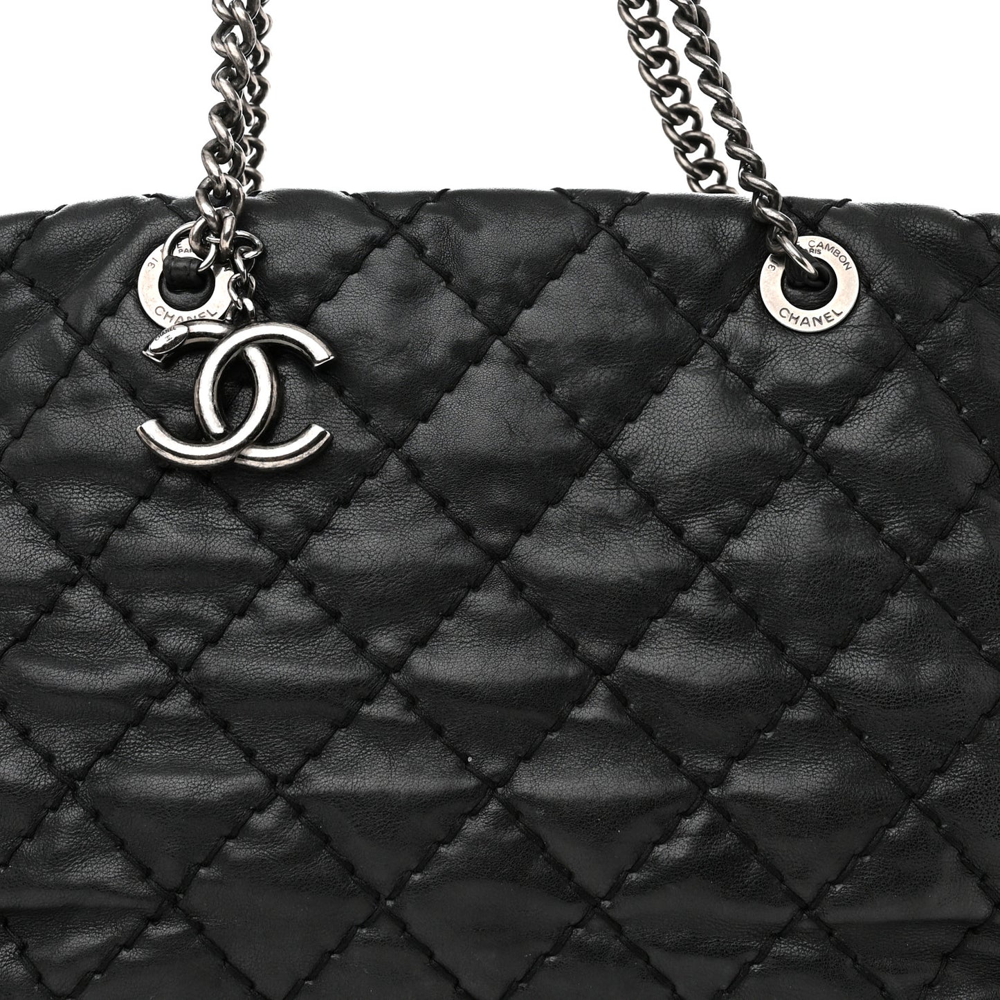 Calfskin Ultimate Stitch Shopping Tote Black