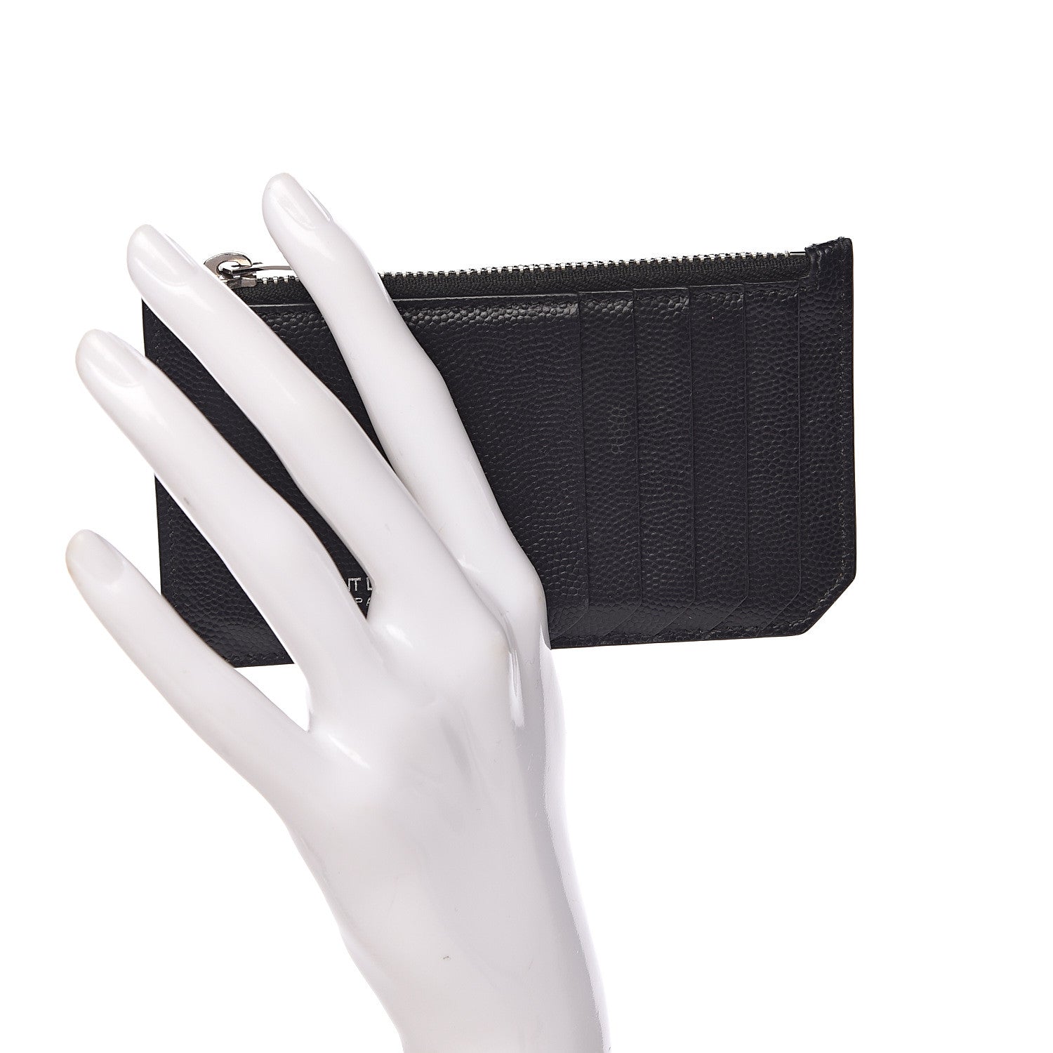 Saint Laurent Grained Calfskin 5 Fragments Zip Pouch Card Holder Black 2 of 7