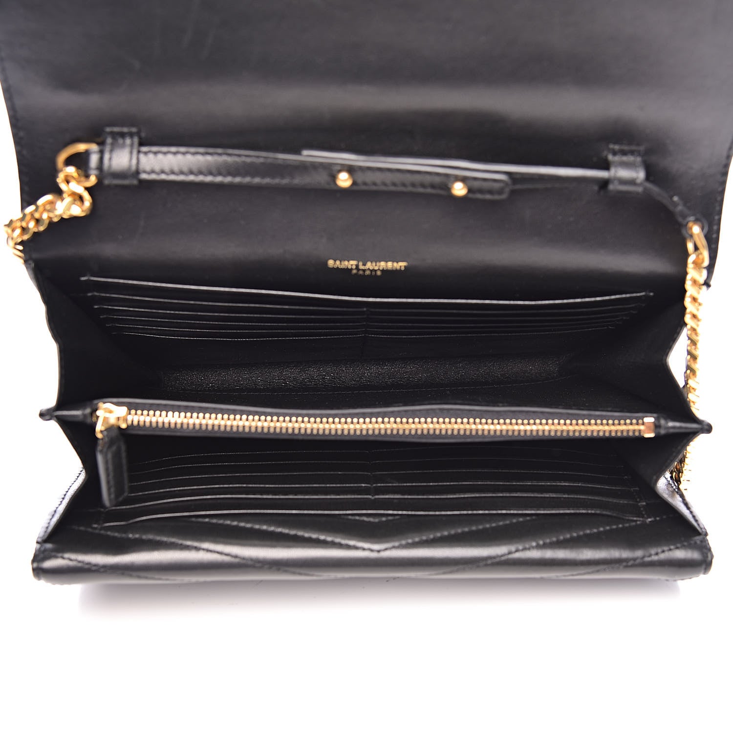 Saint Laurent Lambskin Matelasse Chevron Monogram Sulpice Chain Wallet Black 5 of 11