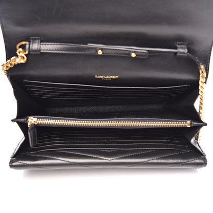 Saint Laurent Lambskin Matelasse Chevron Monogram Sulpice Chain Wallet Black 5 of 11