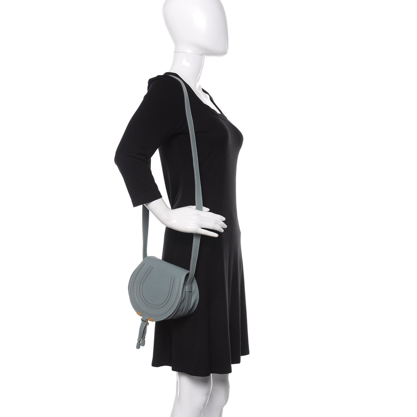 Calfskin Mini Marcie Round Crossbody Bag Faded Blue
