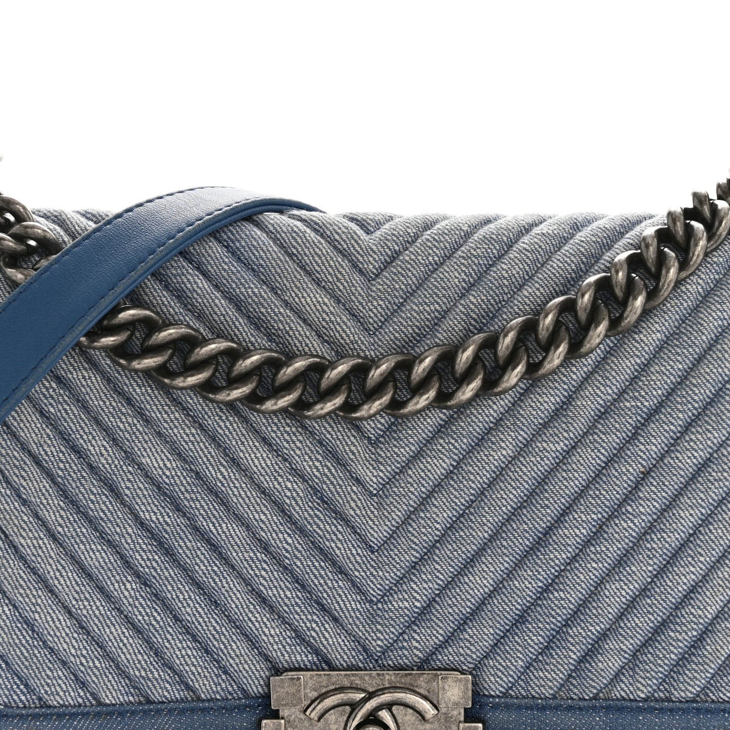 Denim Chevron Quilted Medium Boy Flap Blue