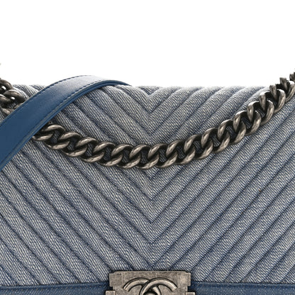 Chanel Denim Chevron Quilted Medium Boy Flap Blue 9 of 14