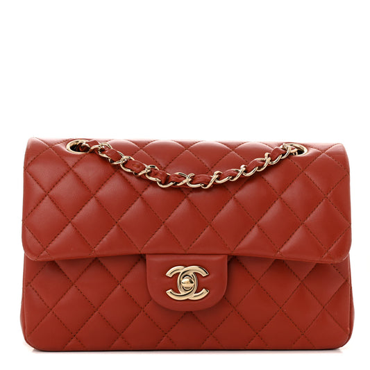 Lambskin Quilted Small Double Flap Red